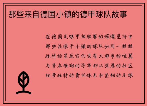 那些来自德国小镇的德甲球队故事
